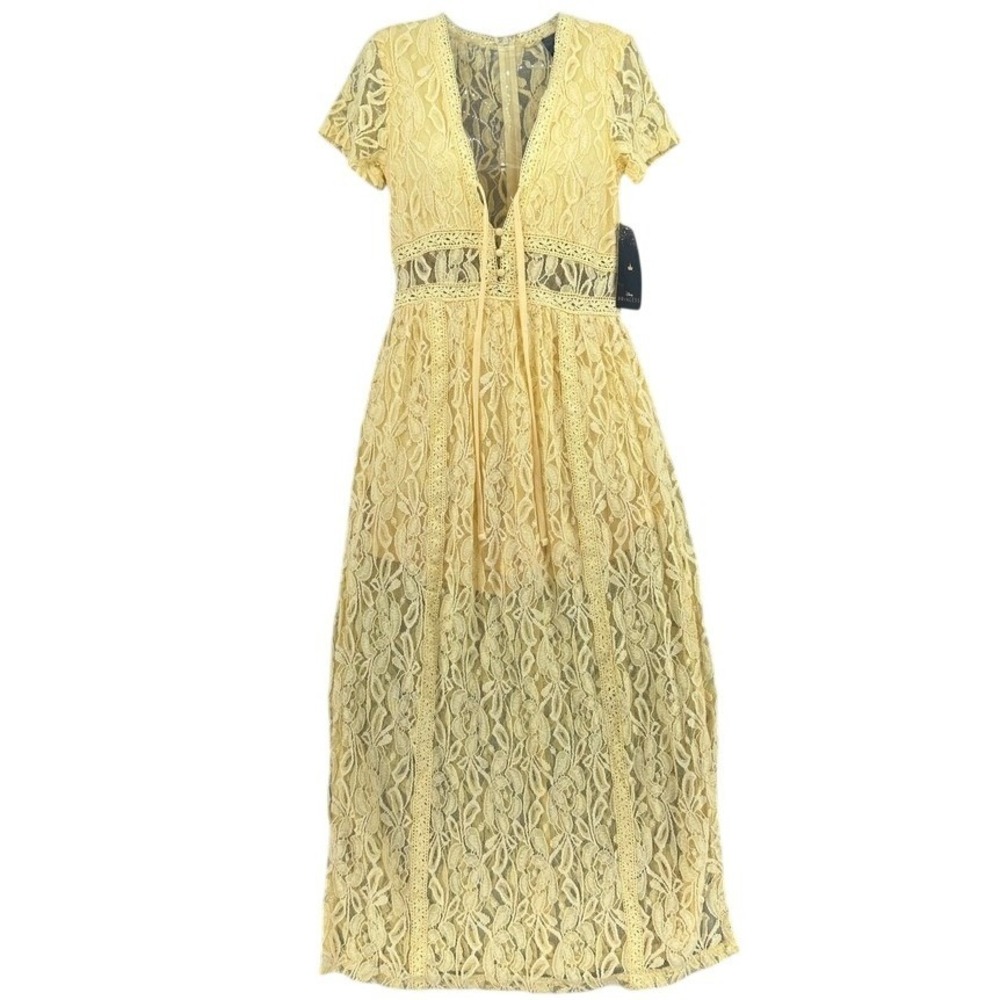 Disney Princess Belle Beauty & The Beast Yellow Floral Lace Maxi Dress Romper XS
